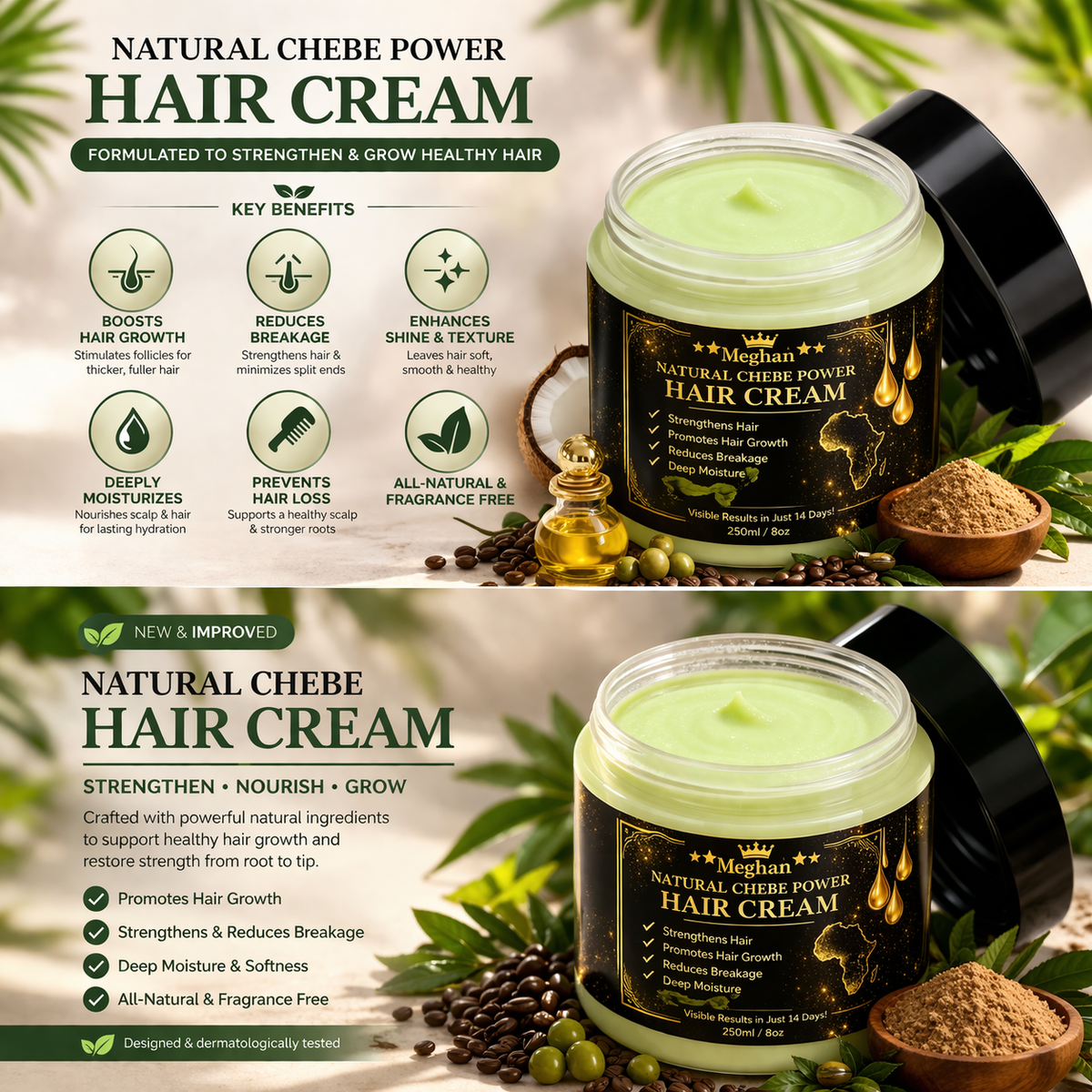 Meghan Ultimate Chebe Hair Growth Cream – Deep Moisture, Breakage Repair & Longer, Stronger Hair Fast