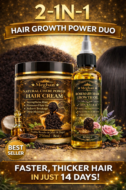 Meghan 2-in-1 Ultimate Hair Growth Duo – Rosemary Oil & Chebe Hair Cream for Stronger, Longer Hair